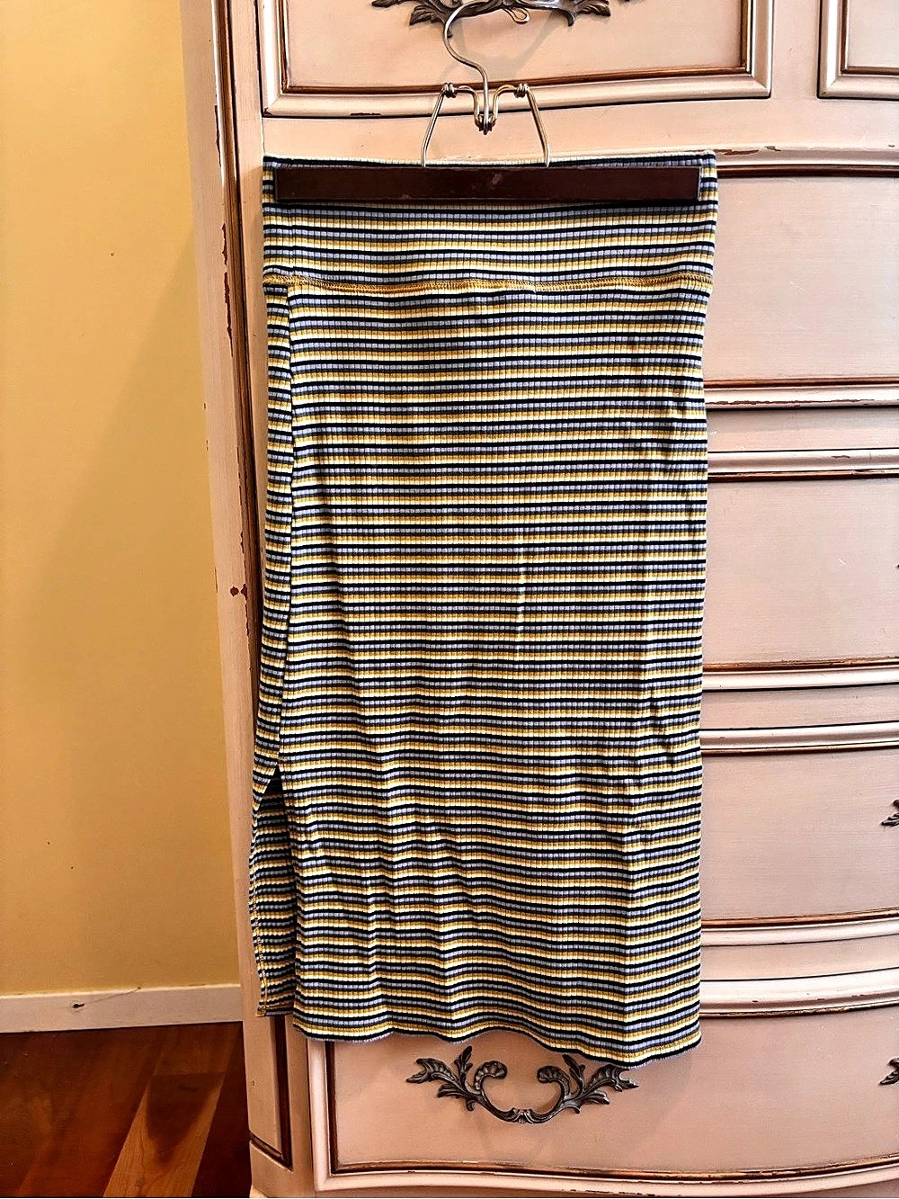 aerie Striped Midi Skirt in Yellow & Blue Size Small Like New